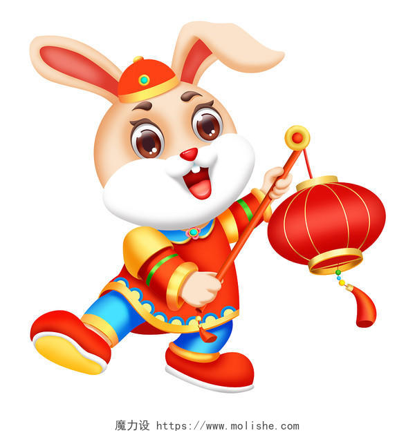 微立体新年快乐兔子手拿灯笼卡通形象插画素材png兔年新年兔年新年兔子